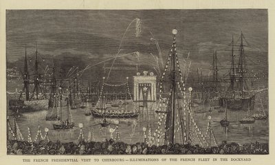 The French Presidential Visit to Cherbourg, Illuminations of the French Fleet in the Dockyard by William Edward Atkins